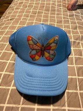 Otto Patchwork Butterfly Trucker Hat – Light Blue – Colorful Embroidered Design
